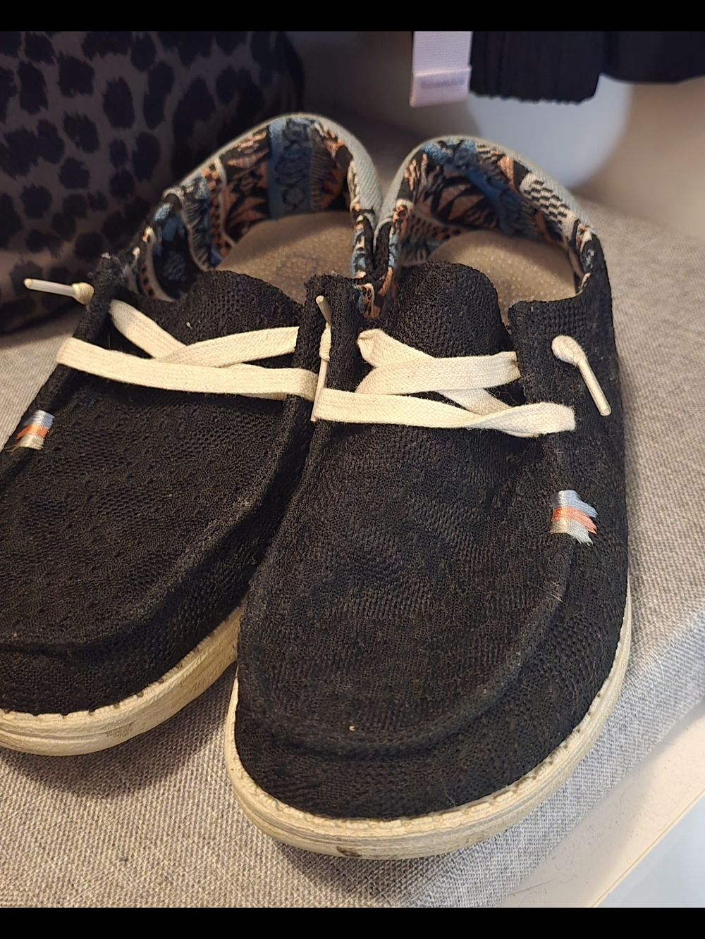 Hey Dude Black Slip-On Sneakers with Cream Laces